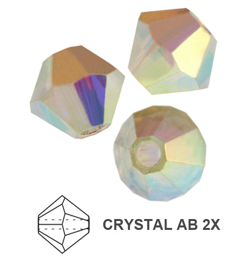 Czech MC Bicone - Crystal 2x AB 4 mm, 1 strand