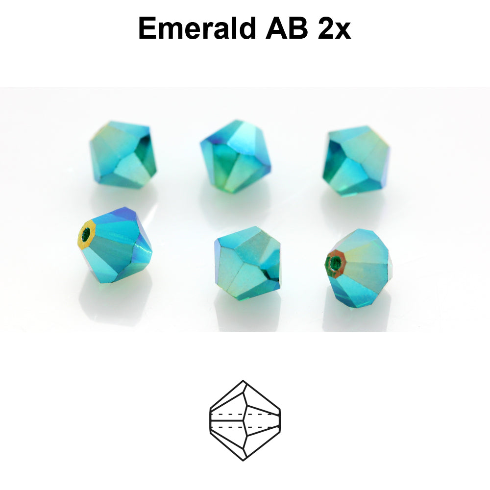 Czech Bicone - Emerald 2x AB, 4 mm, 24-pack