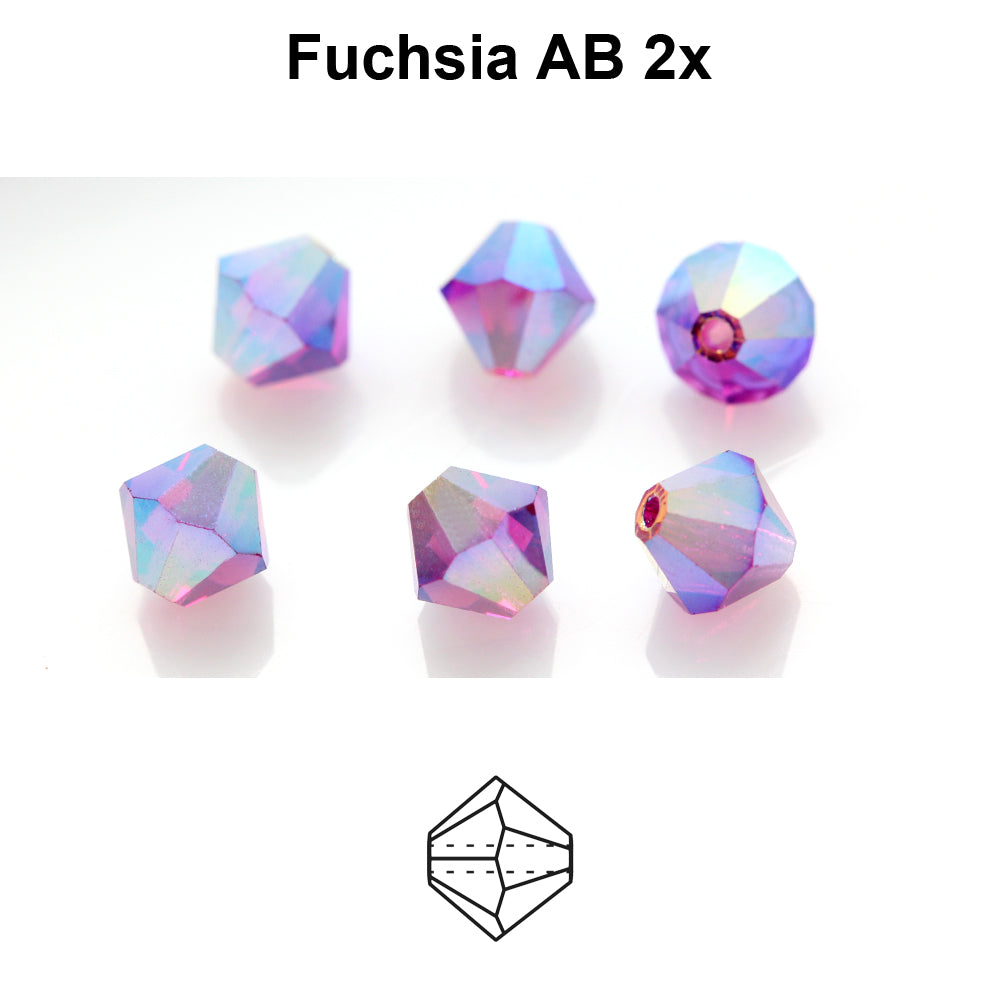 Czech Bicone - Fuchsia 2x AB, 4 mm, 30-pack