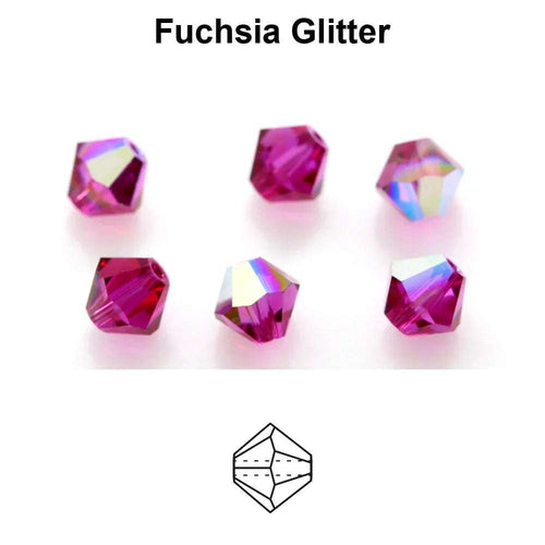 Tjeckiska MC Bicone - Fuchsia Glitter 3 mm, 40- pack Preciosa