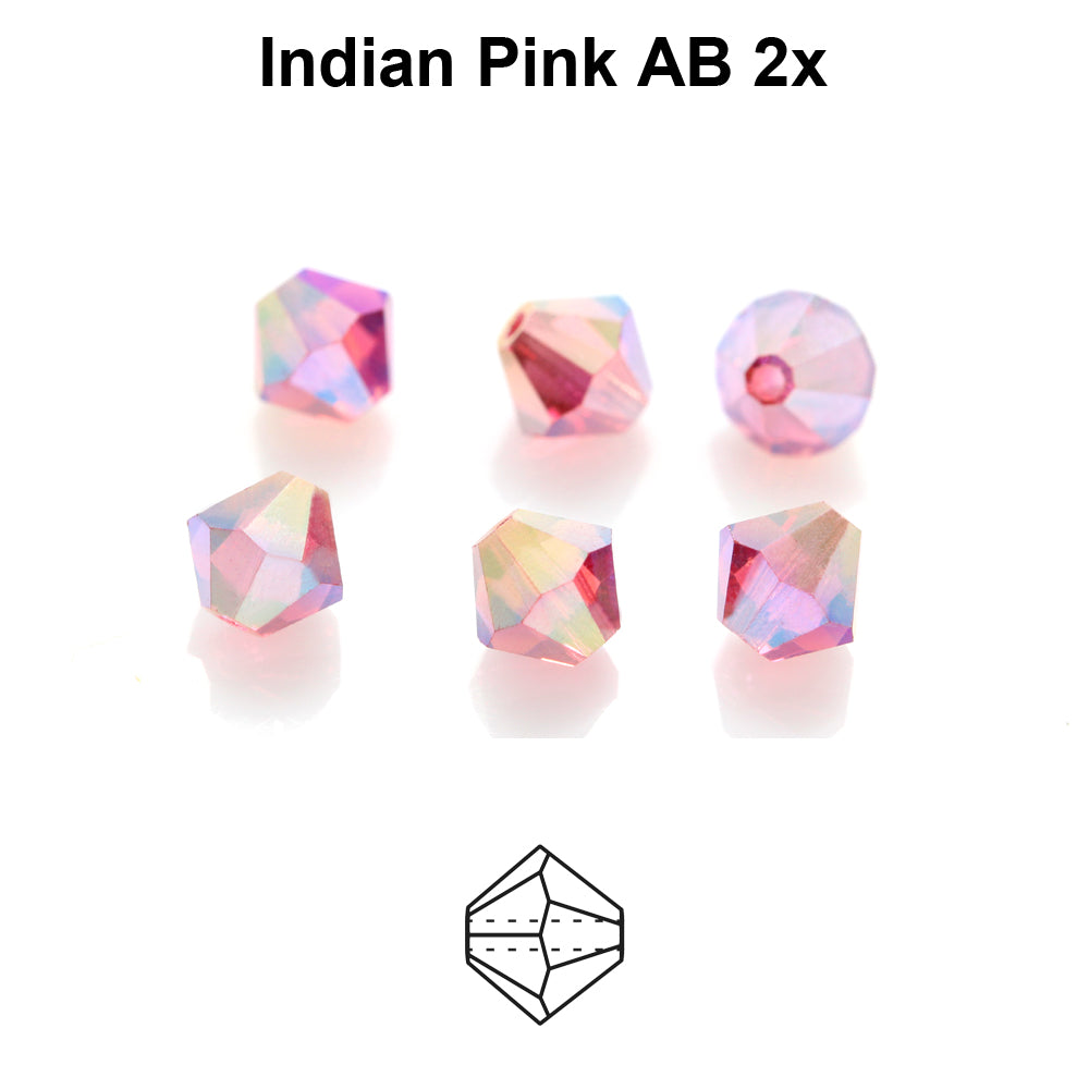 Tjeckiska Bicone - Indian Pink 2x AB, 4 mm, 30-pack Preciosa