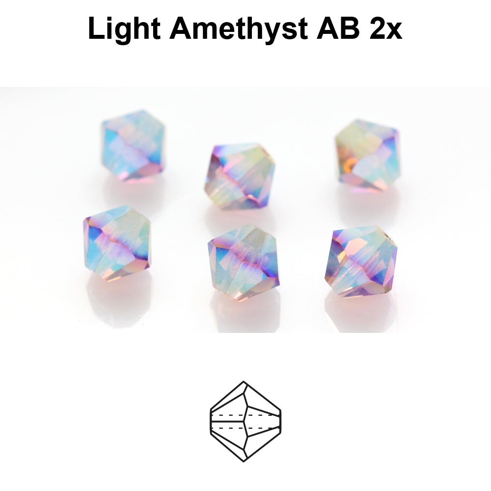 Czech Bicone - LT Amethyst 2x AB, 4 mm, 24-pack