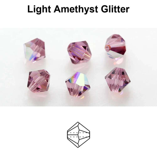 Tjeckiska MC Bicone - Light Amethyst Glitter 3 mm, 40- pack Preciosa