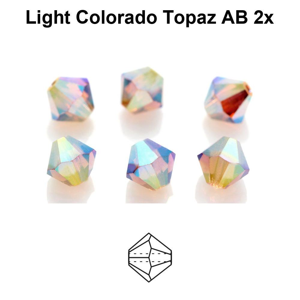 Czech Bicone - LT Colorado Topaz 2x AB, 4 mm, 24-pack
