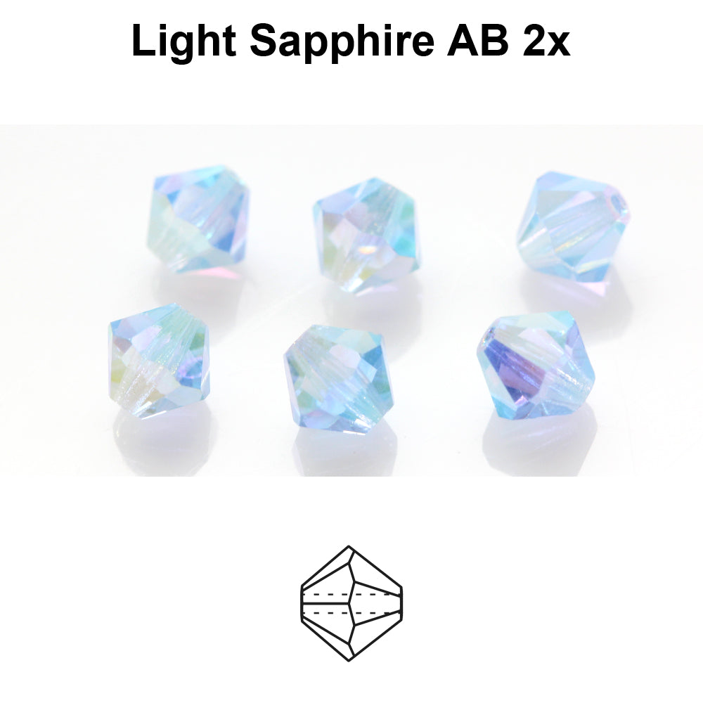 Tjeckiska Bicone - LT Sapphire 2x AB 4 mm, 30-pack