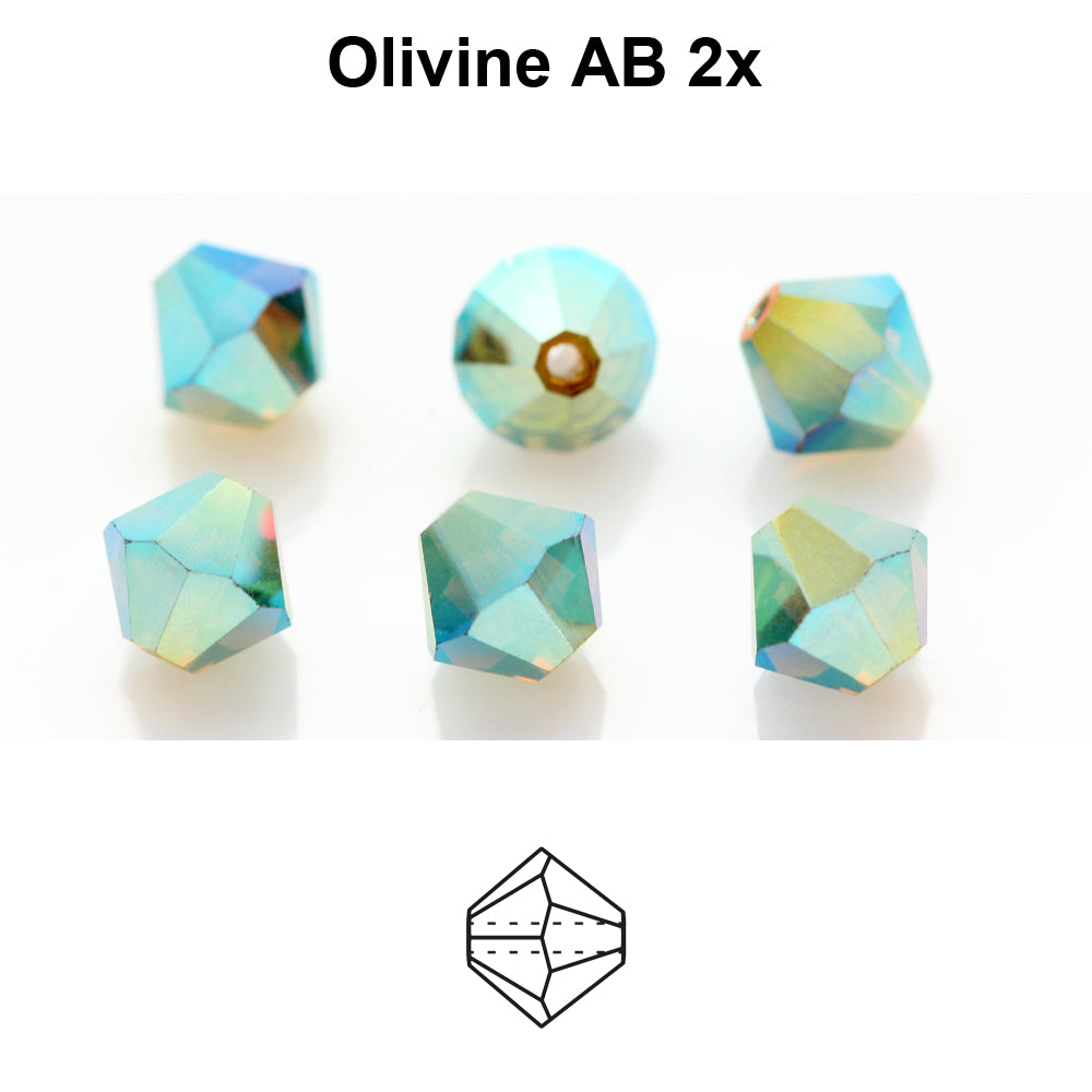 Czech Bicone - Olivine 2x AB, 4 mm, 24-pack