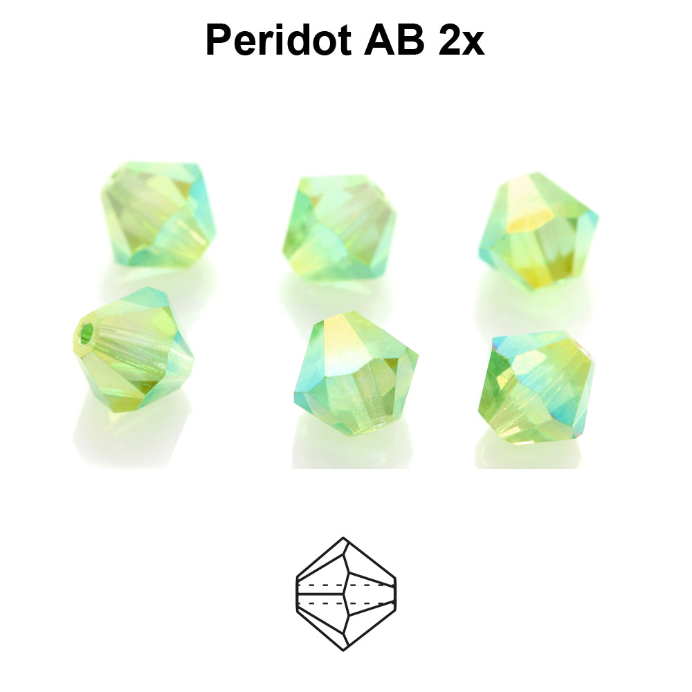 Czech Bicone - Peridot 2x AB, 4 mm, 24-pack