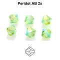 Czech Bicone - Peridot 2x AB, 4 mm, 24-pack