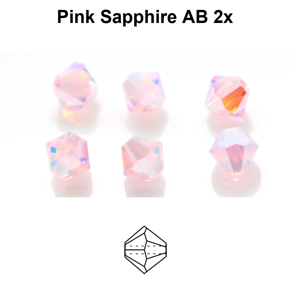 Czech Bicone - Pink Sapphire 2x AB, 4 mm, 30-pack