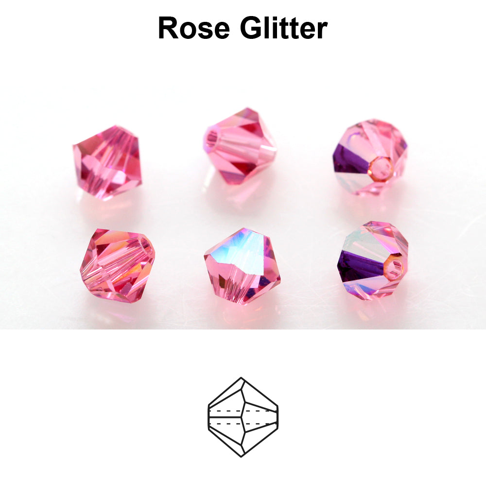 Tjeckiska MC Bicone - Rose Glitter 3 mm 40-pack