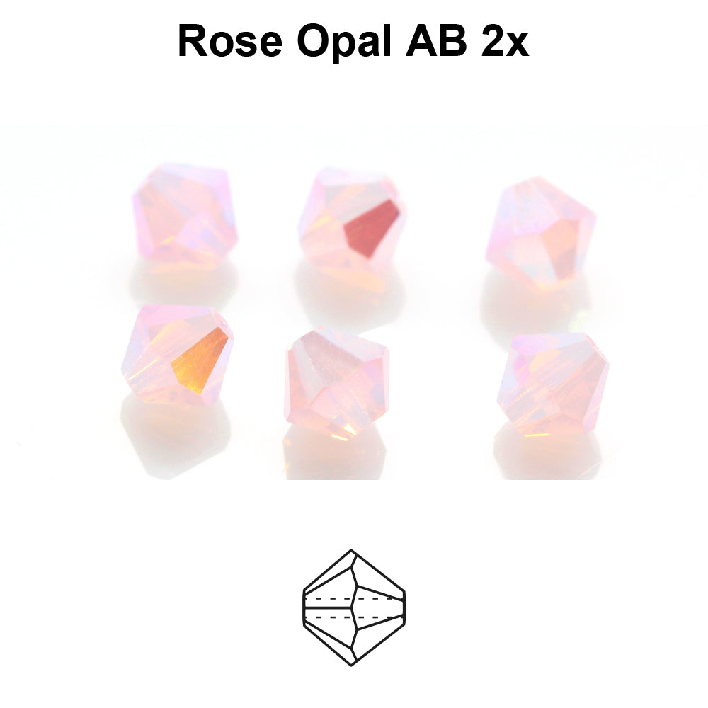 Tjeckiska Bicone - Rose Opal 2x AB, 4 mm, 30-pack