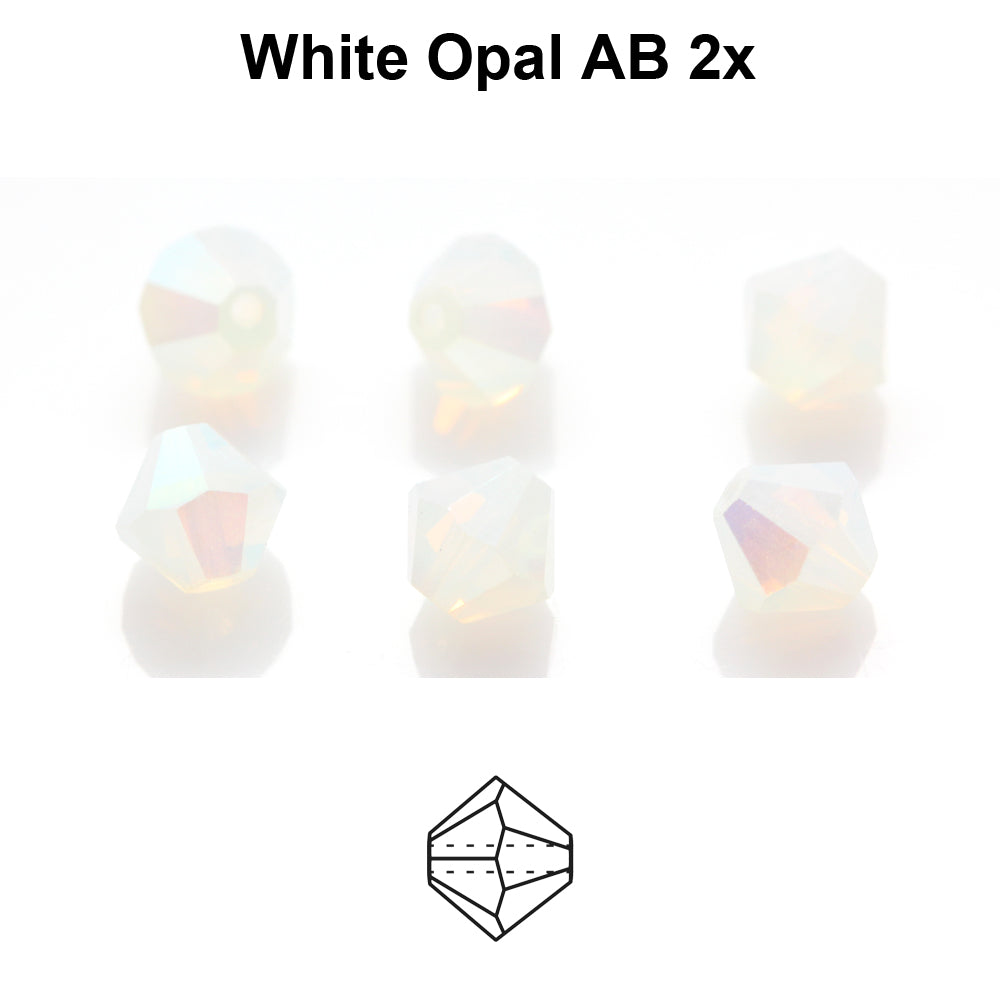 Czech Bicone - White Opal 2x AB, 4 mm, 24-pack