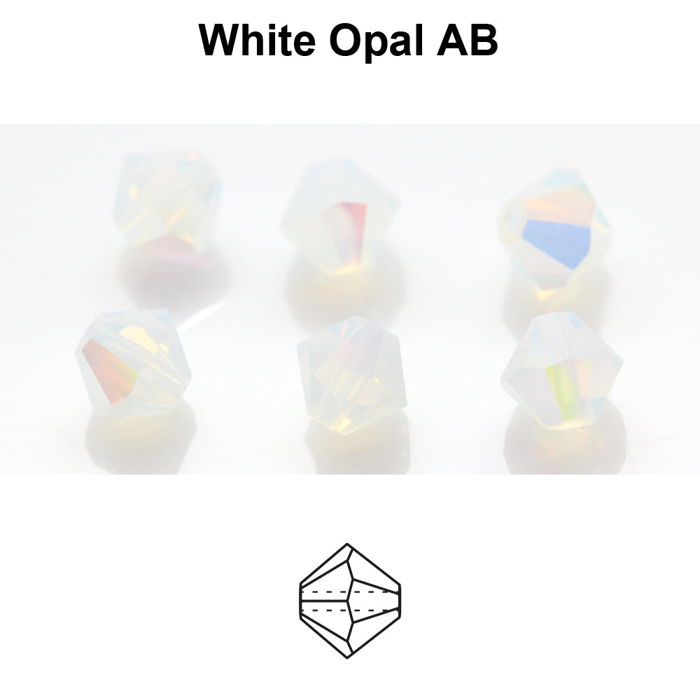 Tjeckiska MC Bicone - White Opal AB 4 mm, 30- pack