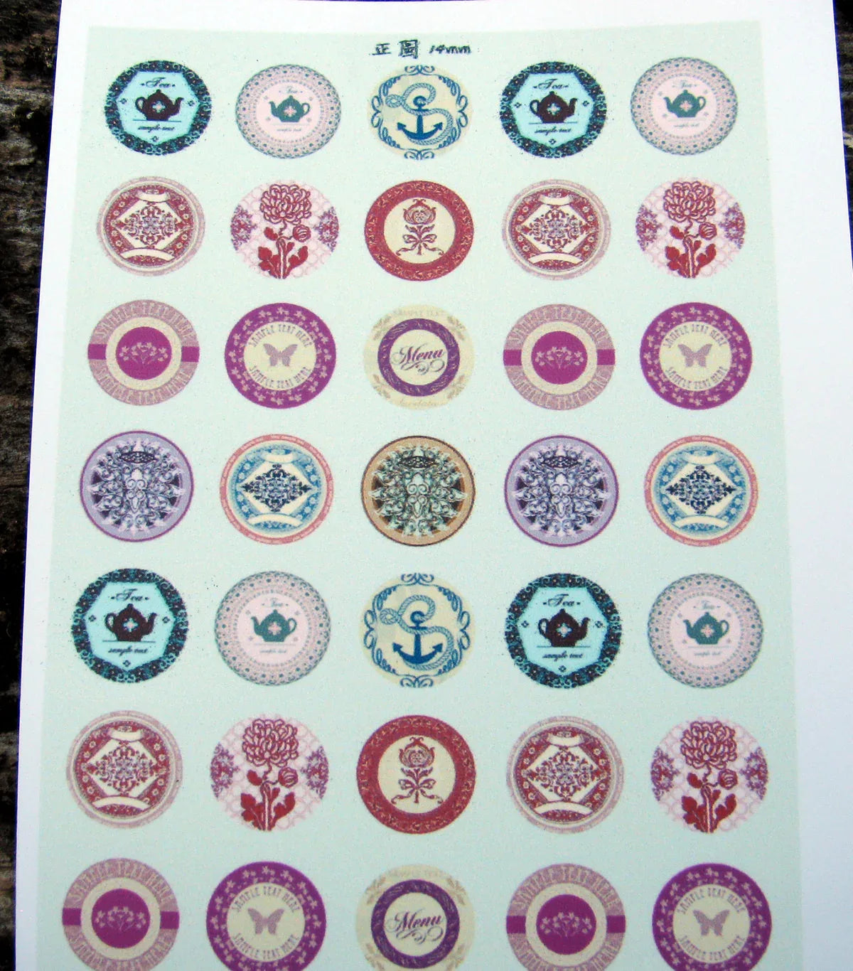 Bildark Rund - Rosa/blå mix 14mm, 1 ark Hilmas Pyssel