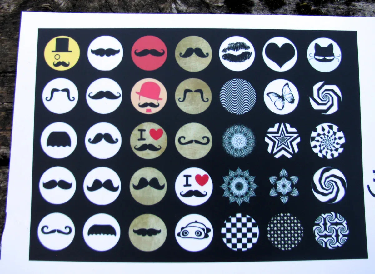 Bildark Rund - Mustaschmix 14mm, 1 ark med 35 bilder Hilmas Pyssel