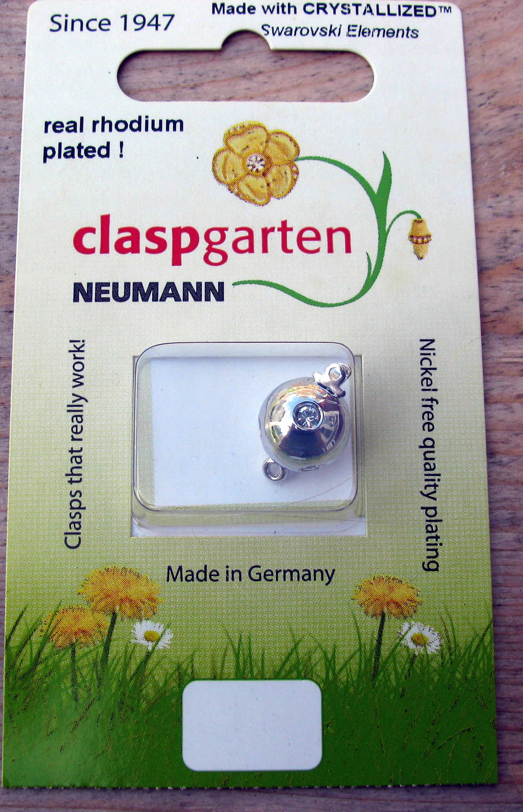 Claspgarten instickslås - Rund med strassten, silverfärgad 11mm 1 styck Claspgarten