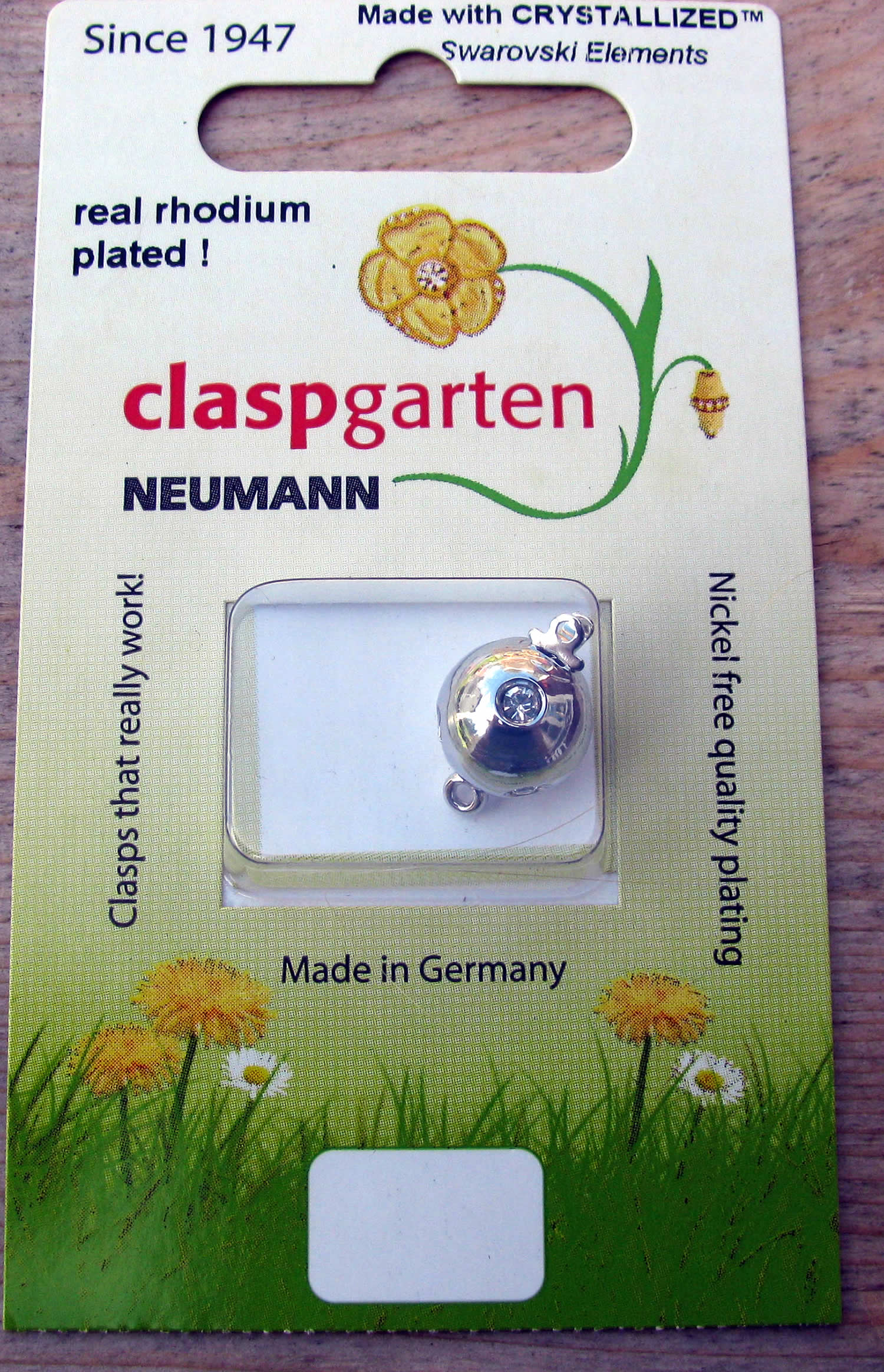 Claspgarten instickslås - Rund med strassten, silverfärgad 11mm 1 styck Claspgarten