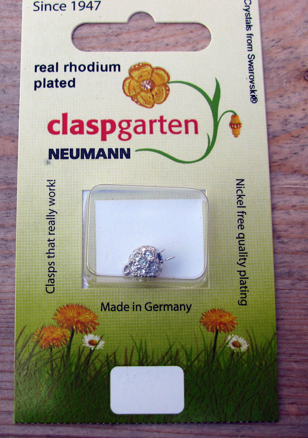 Claspgarten Instickslås - Mindre Rund med Strasstenar, Silverfärgad 8mm 1 styck Claspgarten