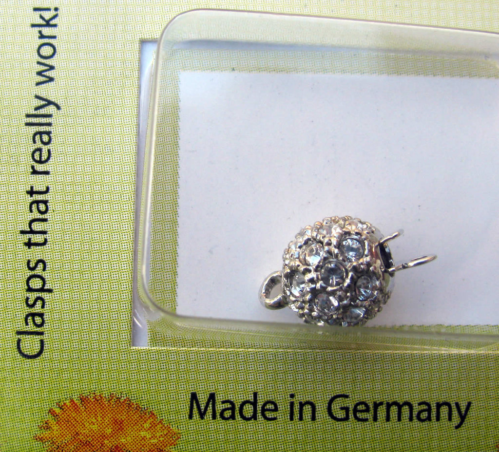 Claspgarten Instickslås - Mindre Rund med Strasstenar, Silverfärgad 8mm 1 styck Claspgarten