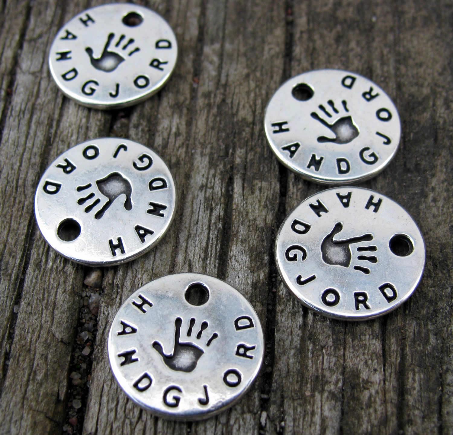 Berlock Silverpläterad - Rund 'Handgjord' 13mm, 5-pack Grekisk Metall