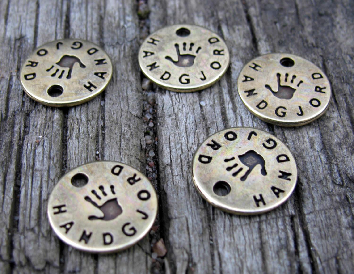 Berlock Bronsfärgad - Rund Handgjord 13mm, 5-pack Grekisk Metall