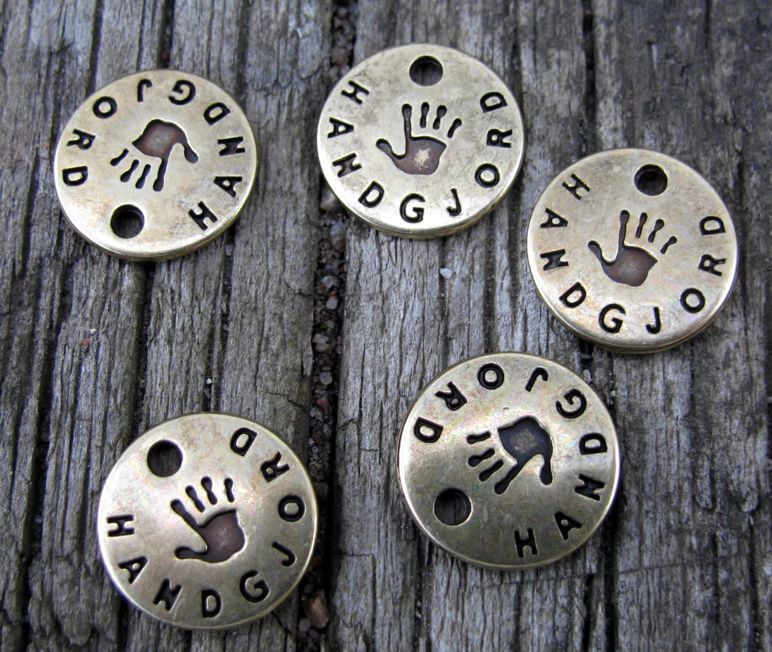 Berlock Bronsfärgad - Rund Handgjord 13mm, 5-pack Grekisk Metall