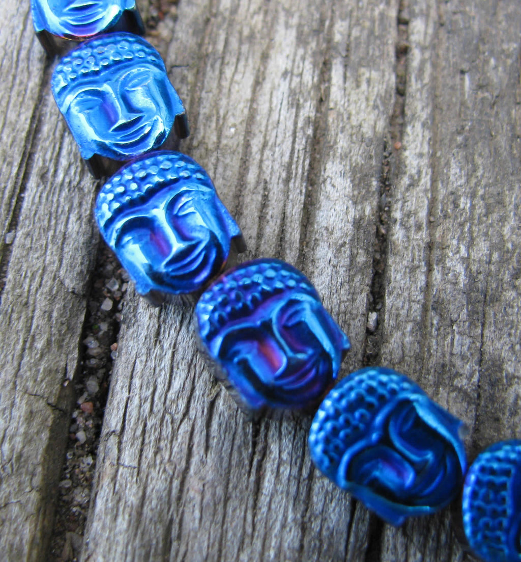 Hematit - Buddha-huvud 8x7mm Blå 1 sträng Hilmas Pyssel