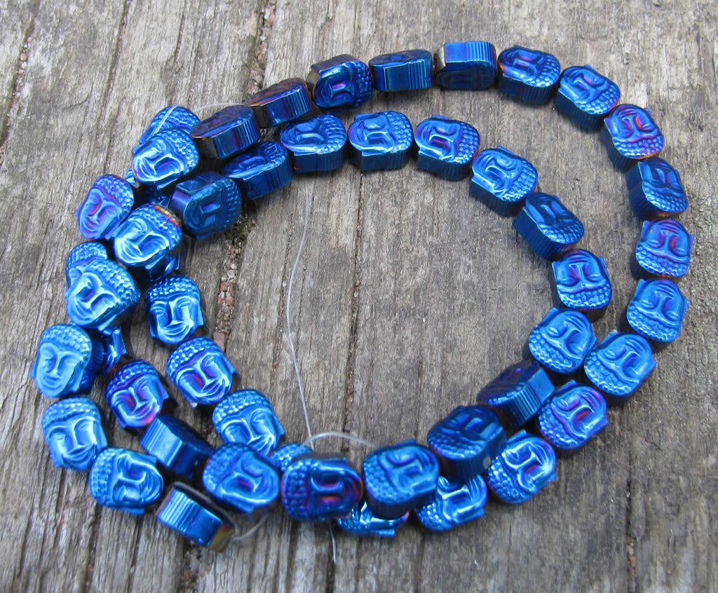 Hematit - Buddha-huvud 8x7mm Blå 1 sträng Hilmas Pyssel