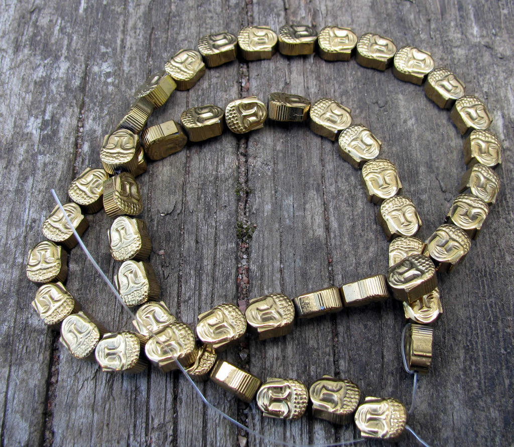 Hematit - Buddha-huvud 8x7mm i Guld 1 Sträng Hilmas Pyssel