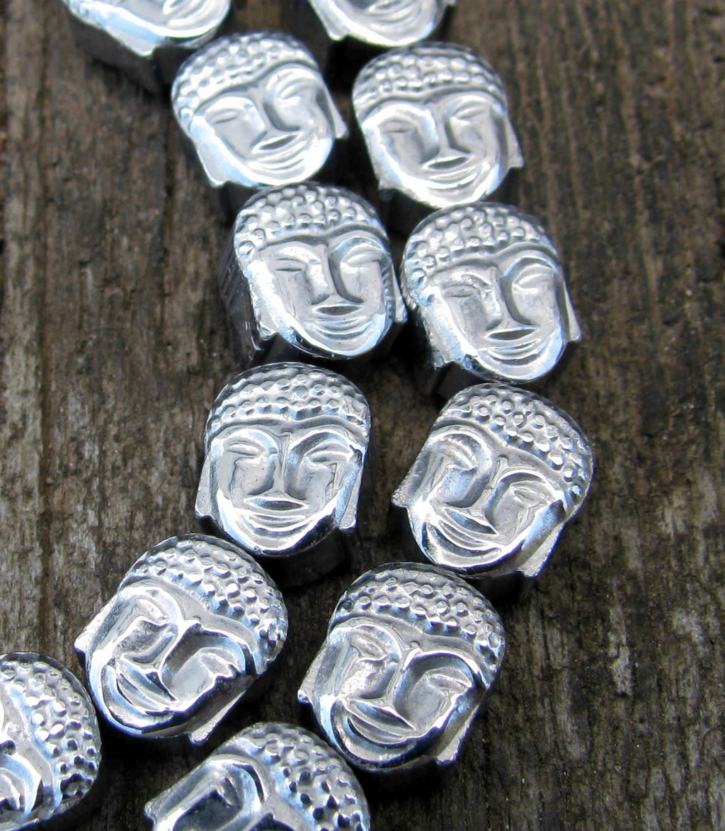 Hematit - Buddha-Huvud 8x7mm, Silverfärgad, 1 Sträng Hilmas Pyssel