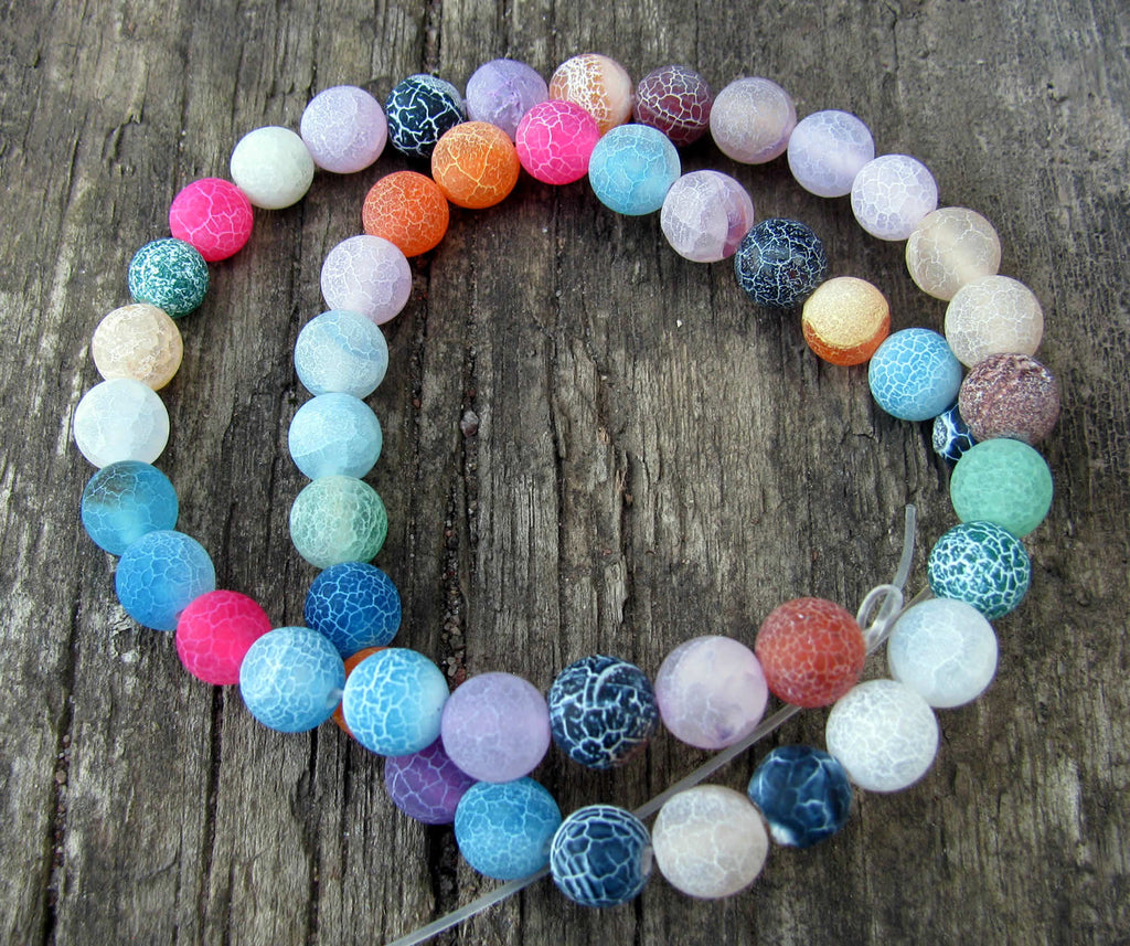 Frostad krackelerad agat - Mixade pärlor, 8 mm 1 sträng Hilmas Pyssel