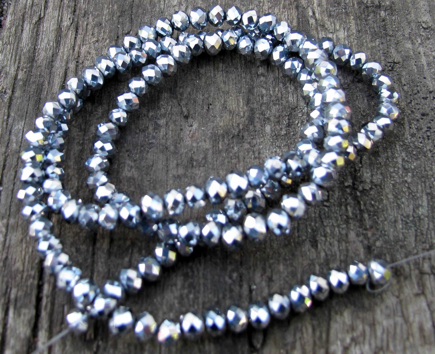 Facetterade glaspärlor - Silver elektropläterade, 4x3mm, 1 sträng Hilmas Pyssel