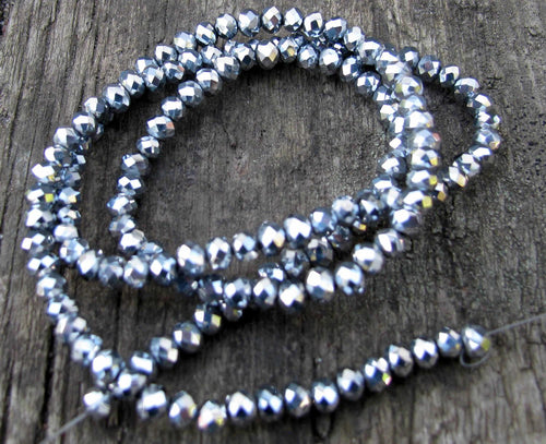 Facetterade glaspärlor - Silver elektropläterade, 4x3mm, 1 sträng Hilmas Pyssel