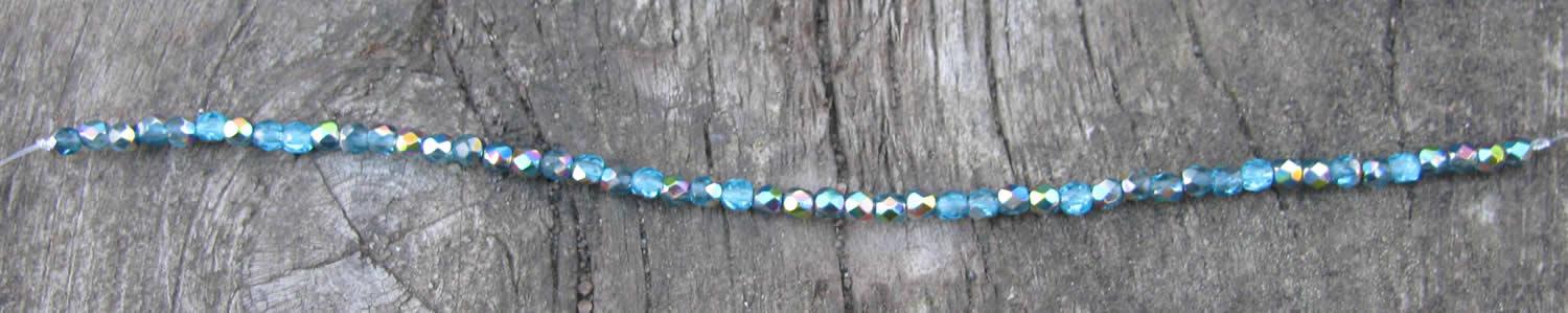 Tjeckiska Firepolish - Aqua Vitrail 3 mm, 1 sträng Hilmas Pyssel