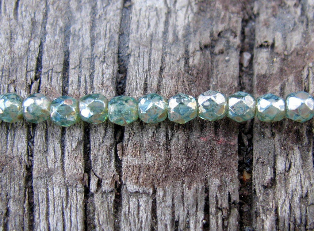 Tjeckiska Firepolish - Aqua Picasso 3 mm, 1 sträng Hilmas Pyssel