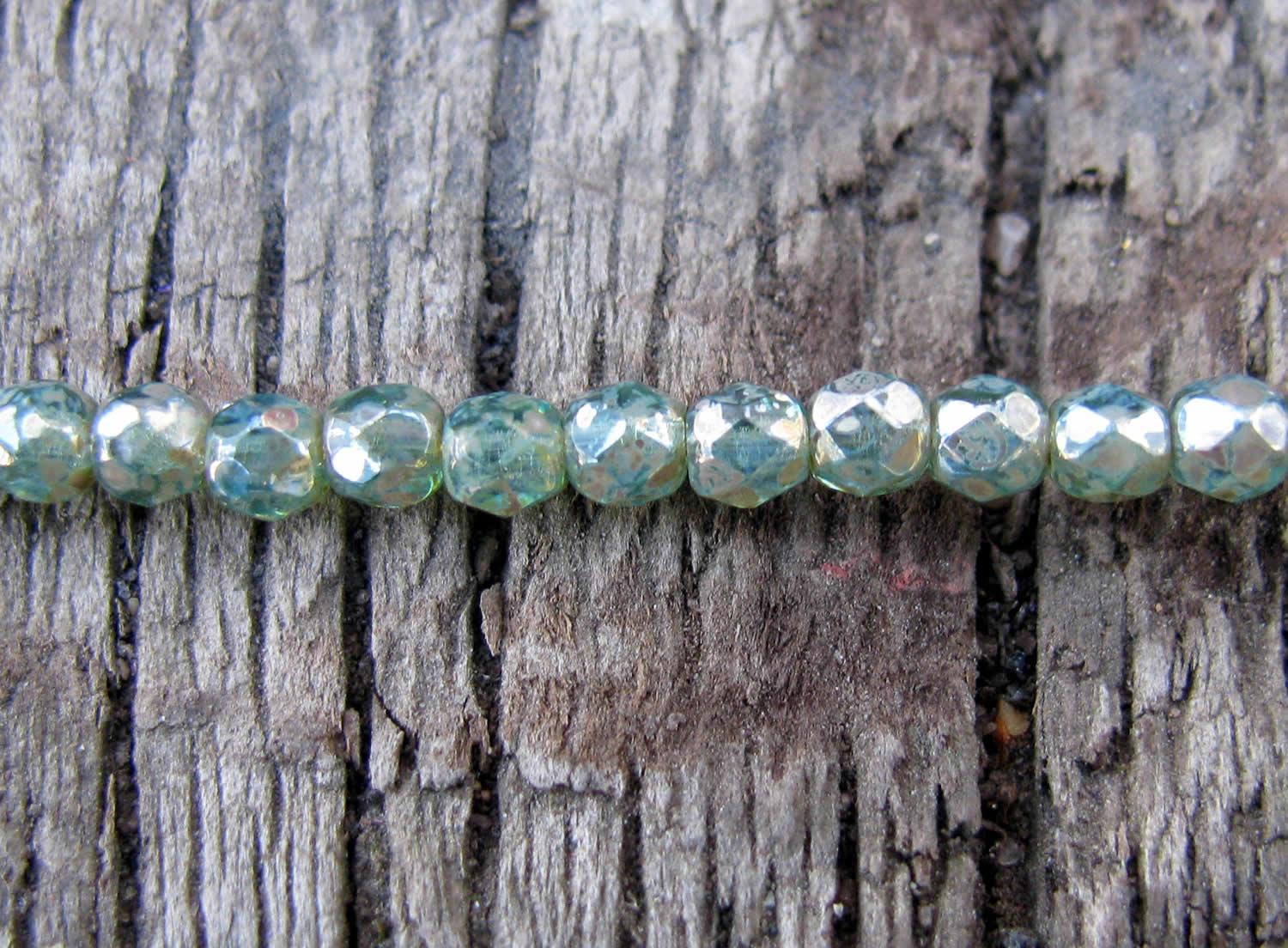 Tjeckiska Firepolish - Aqua Picasso 3 mm, 1 sträng Hilmas Pyssel