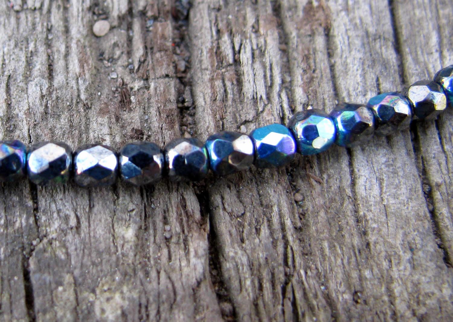 Tjeckiska Firepolish - Jet Hematite AB 3 mm, 1 sträng Hilmas Pyssel