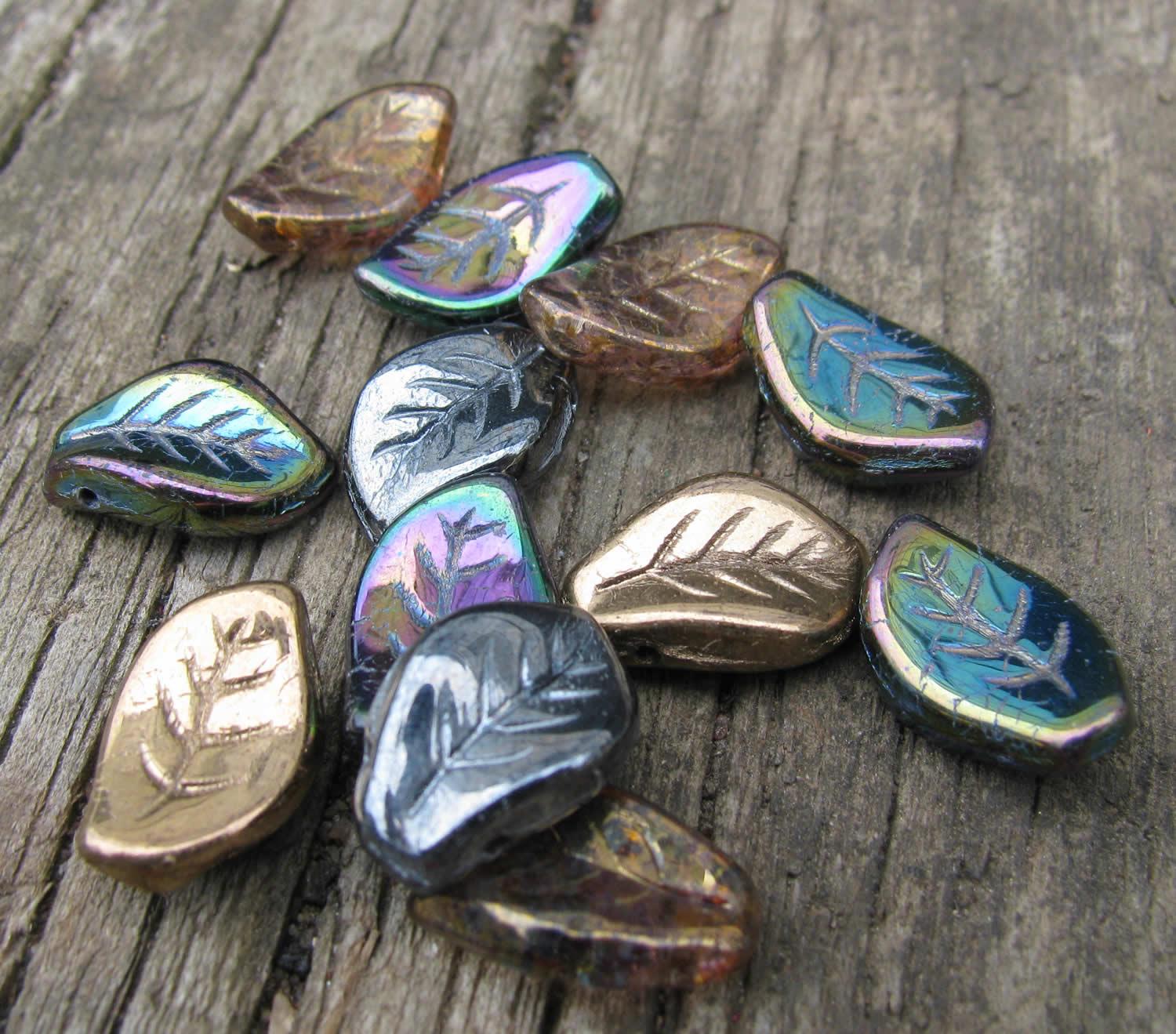 Glaspärlor Löv - Mix Heavy Metals, 9x14mm, 12-pack Hilmas Pyssel