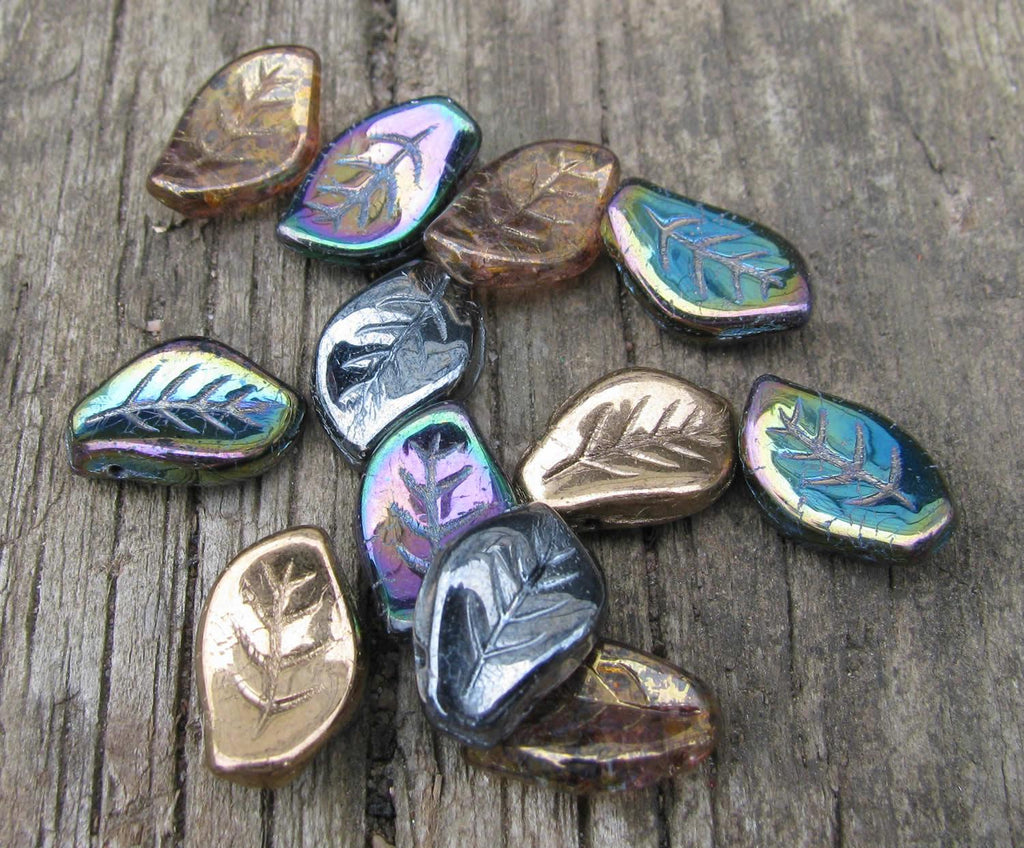 Glaspärlor Löv - Mix Heavy Metals, 9x14mm, 12-pack Hilmas Pyssel