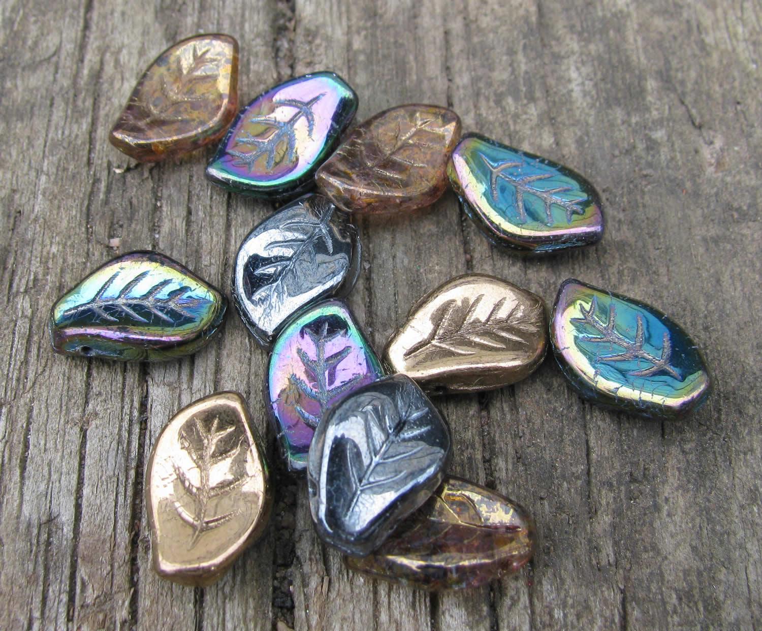 Glaspärlor Löv - Mix Heavy Metals, 9x14mm, 12-pack Hilmas Pyssel