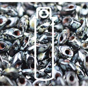 Miyuki Long Magatama - Picasso Smokey Black Matte 4x7mm Miyuki