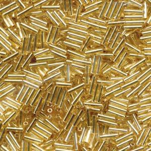 Miyuki Bugle Beads - Silver Lined Gold 6 mm, 10 gram Miyuki