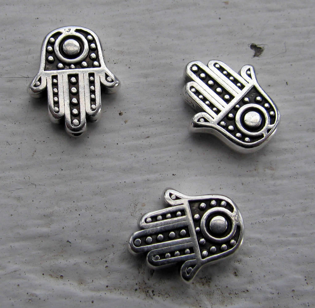 Mellandel silverfärgad - Hamsa hand 12x10mm 3-pack Grekisk Metall