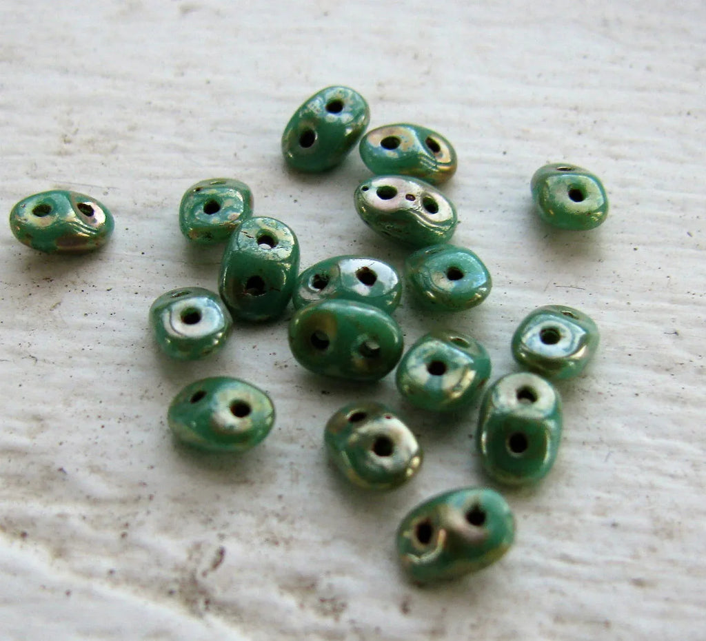 SuperDuo - Opaque Green Turquoise Picasso, 10 gram Matubo