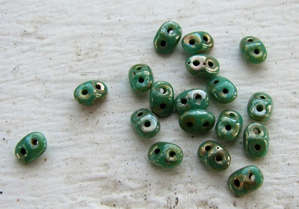 SuperDuo - Opaque Green Turquoise Picasso, 10 gram Matubo