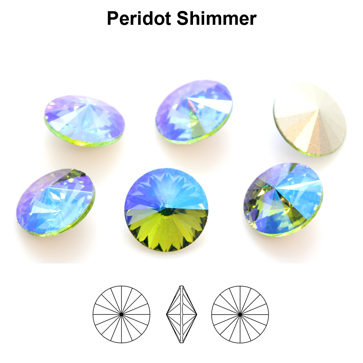 Aurea Crystals A1122 Rivoli - Peridot Shimmer 12mm 1 styck