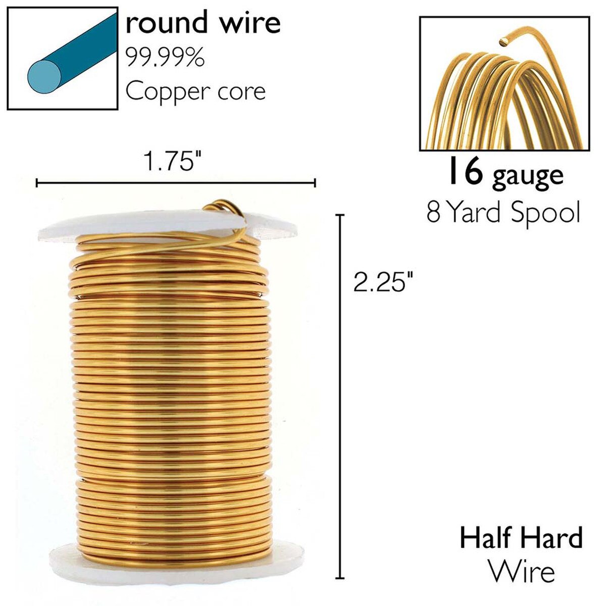 Wire Elements 16 Ga Brassfärgad Non Tarnish tråd, 1 rulle