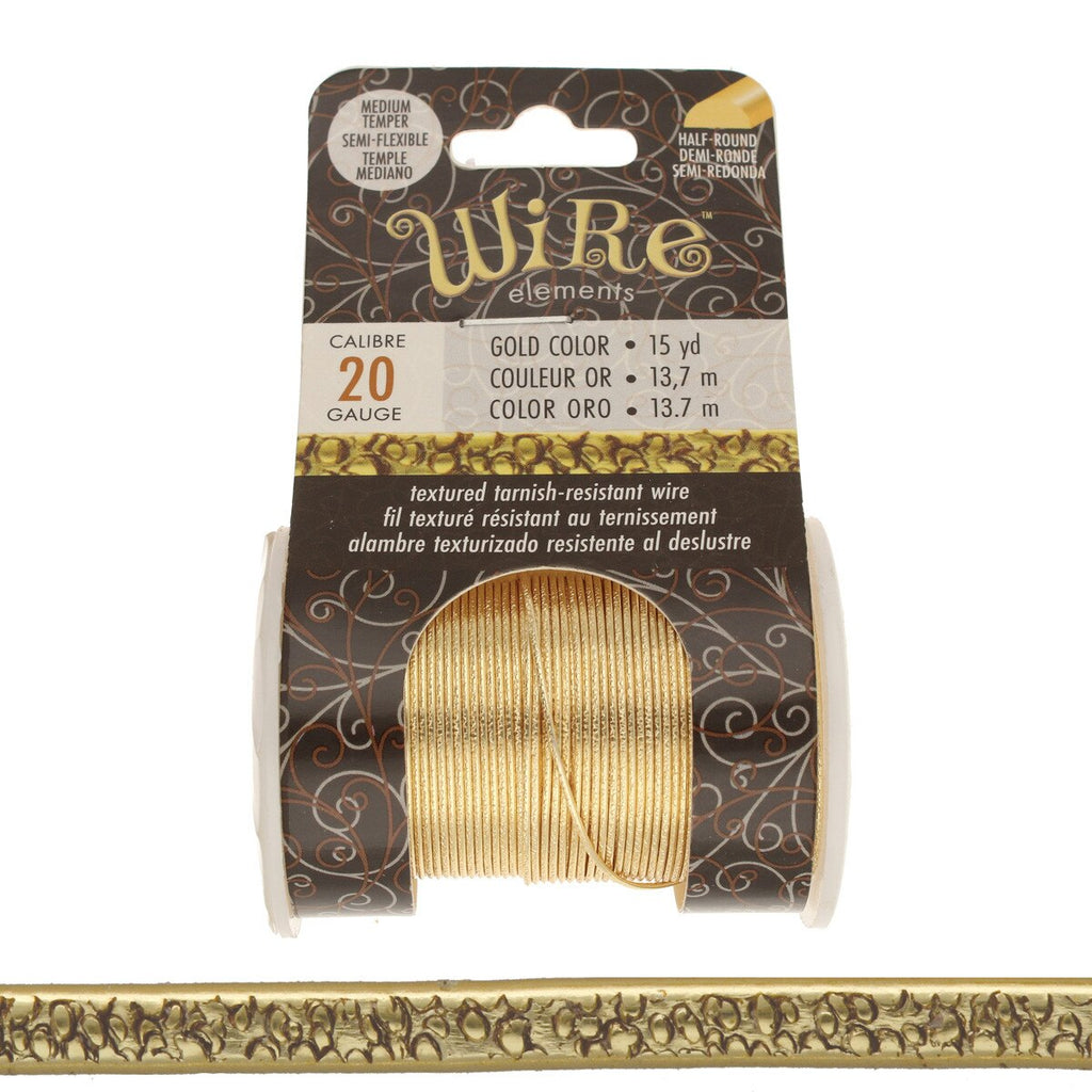 Wire Elements 20 Ga - Guldfärgad halvrund med texture motiv Non Tarnish, 1 rulle