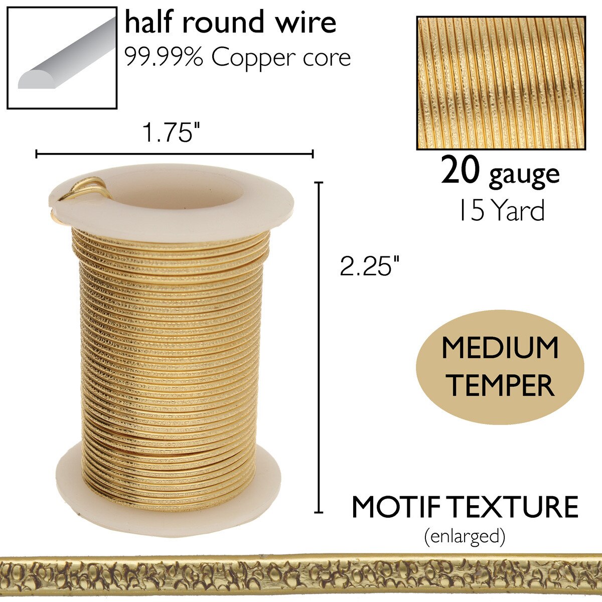 Wire Elements 20 Ga - Guldfärgad halvrund med texture motiv Non Tarnish, 1 rulle