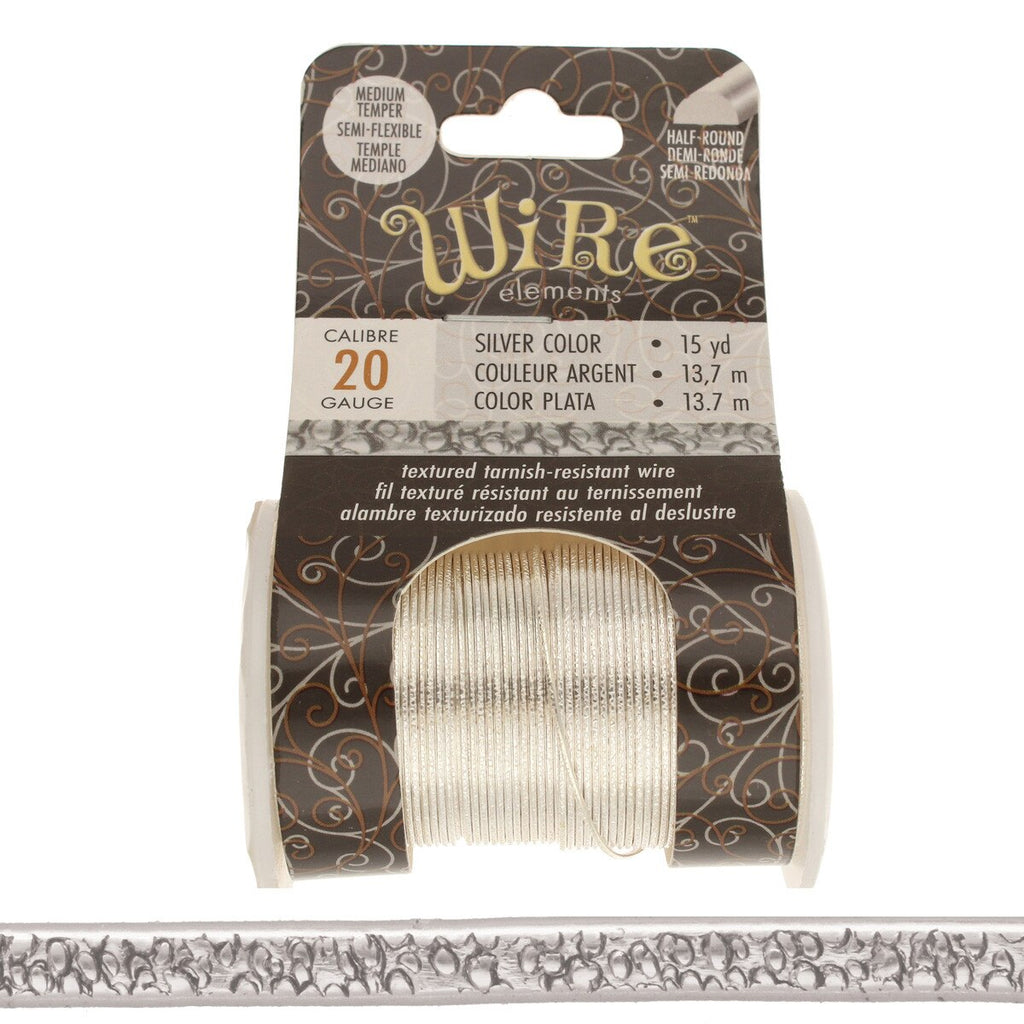 Wire Elements 20 Ga - Non Tarnish silverfärgad halvrund med texture motiv, 1 rulle